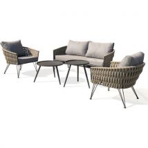 DcbGarden - Salon de jardin 4 places corde tissée et acier - Anthracite - Design moderne et confortable