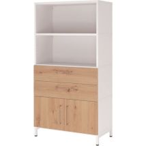 Armoire Combi À 4 Étagères Et Socle Acier-blanc-chêne Ambré