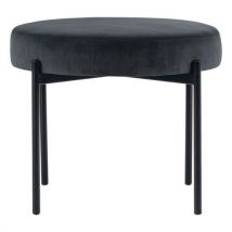 Tabouret Rond Gaia Pied Noir Velours Polyester Anthracite