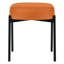 Meet By Paperflow - Tabouret Oblong Gaia Orange Simili Cuir - Pieds Noirs Acier - 45.5cm Hauteur - Design Moderne