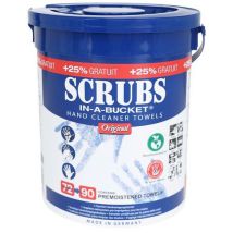 Scrubs - Lingettes Nettoyantes Mains et Outils - Seau 72 Lingettes - Bleu - Format XL 26.7x31.1cm