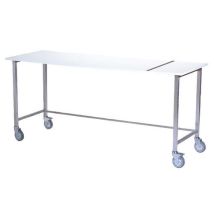 Sclessin Fonction Linge - Table de préparation du linge - 2 plateaux mélaminés - 200x70x91 cm - Structure Inox - 4 roues pivotantes
