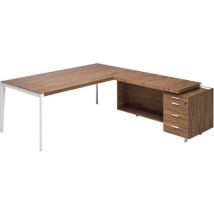 Quadrifoglio - Bureau X9 avec retour gauche - Plateau Noyer Américain - 192x234x75 cm - Style Direction