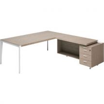 Quadrifoglio - Bureau X9 avec retour gauche - Plateau Orme Gris 232x234x75 - Style Direction