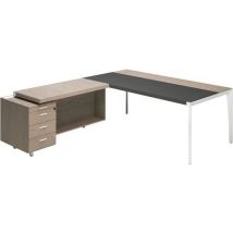 Quadrifoglio - Bureau X9 avec retour droit 192x234x75 plateau orme gris - Style Direction - Configurable