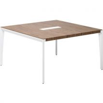 Table De Réunion X9 En Placage Bois Noyer Américain L140 X 140 Pied Metal Blanc