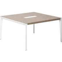 Table De Réunion X9 En Placage Bois Orme Gris L140 X 140 Pied Metal Blanc