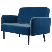 Canape 2 Places Lisoa Pied Noir Velours Polyester Bleu