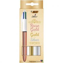 Stylo-bille 4 Couleurs Or Rose Argenté Shine Doré - Bic