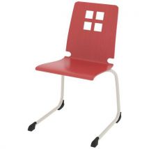 Chaise Coque Damier Piètement Luge Acier - Rouge Chinois/blanc