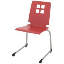 Chaise Coque Damier Piètement Luge Acier - Rouge Chinois/gris Argile