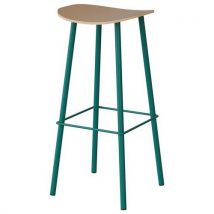 Tabouret Malibu Assise Hêtre Piètement Acier Bleu 5018