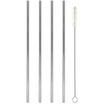 Pailles Droites En Inox 21cm X4 Avec Goupillon