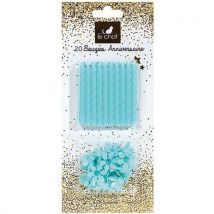 Bougie Anniversaire X 20 + Supports Bleu