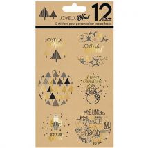 Sticker Kraft Personnalisation Paquet De Noël X12