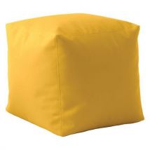 Pouf Cubico Souple 50 X 50 Cm Tissu Simili Cuir Jaune