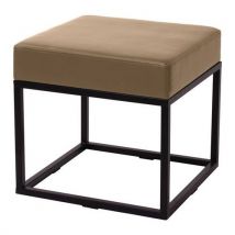 Pouf Nova Assise Simili Cuir Taupe - Structure Métal Noir