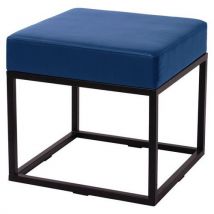 Pouf Nova Assise Simili Cuir Bleu - Structure Métal Noir