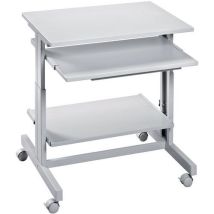 Poste informatique mobile 70x50cm Gris - Hauteur réglable 64-91cm - Mélaminé - 4 roulettes - Idéal télétravail