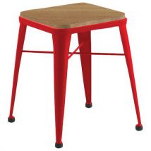 Tabouret Roma 4 Pieds Assise Pin Naturel / Acier Rouge