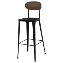 Tabouret Austin Dos Pin Vieilli Foncé - Ass/pièt Acier Noir