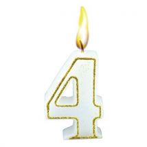 Bougies Chiffre N°4 Blanc Hauteur 65mm