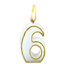 Bougies Chiffre N°6 Blanc Hauteur 65mm