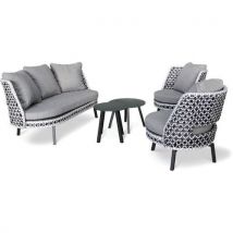 Salon Bas Jardin Agadir 4 Places En Résine Tressée Gris