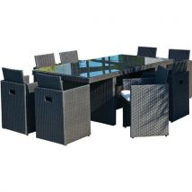 Ensemble Repas Jardin Pvc-8-n+ 8 Places+plateau Verre Noir