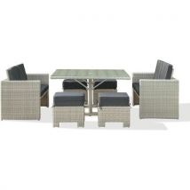 DcbGarden - Ensemble repas jardin Oceane 8 places - Plateau verre crème - Assise grise - Durable et pratique