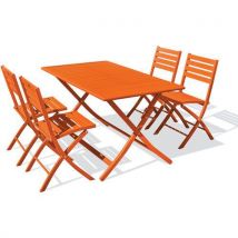 1 Table Jardin Marius 140x80cm Orange + 4 Chaises Orange