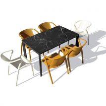 1 Table Jardin Meet 160x90cm Marbre+4 Fauteuils Moutarde+2 Sable