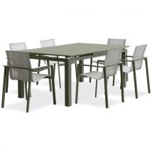 1 Table Jardin Miami 240x100cm Kaki+6 Fauteuils Kaki