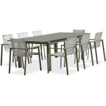 1 Table Jardin Miami 240x100cm Kaki+8 Fauteuils Kaki