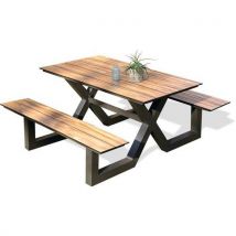 Table Jardin Avec Bancs Vancouver 150x164cm Gris Anthracite