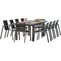DcbGarden - Table de jardin Venise 250x95cm + 10 fauteuils Miami - Ensemble repas extérieur - Montage facile