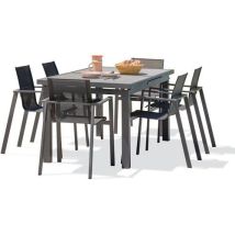 DcbGarden - Table de jardin Venise 250x95cm + 6 fauteuils Miami - Montage facile - Mobilier d'extérieur résistant