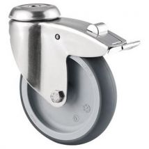 Roulette Pivotante Inox À Frein Charge 80 Kg Trou Central