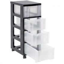 Tour De Rangement Noire 4 Tiroirs 12l Tra Nsparents