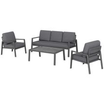 Proloisirs - Ensemble d'extérieur Océane II : 1 table basse, 1 canapé, 2 fauteuils gris polyester - Usage régulier et collectivité