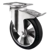 Roulette pivotante à frein caoutchouc noir 200mm 500Kg - Roulette pour chariot et roll-conteneur - Charge lourde et robuste