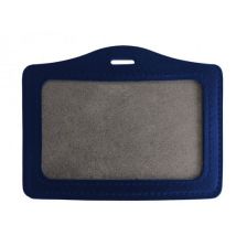 Porte-badge aspect cuir bleu marine horizontal - 100 x 80 mm - Durable et élégant
