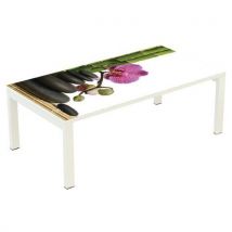 Table Basse Easy Office 114x60 Cm Pied Blanc Plateau Bambou