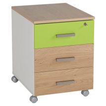 Caisson Mobile Linéo 3 Tiroirs 53 Cm Chêne 1 Façade Anis