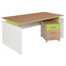 Pack Linéo Bureau Droit 120 Caisson 3 Tiroirs Chêne/anis