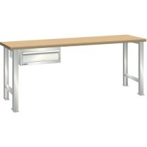 Lista - Établi d'atelier 2000x800mm Gris Clair - Charge 500kg - 1 Tiroir 75kg - Plateau Hêtre Massif - Idéal Atelier