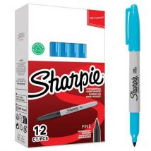 Lot de 12 - Marqueur Permanent Pointe Fine - 12 - Bleu Ciel - Sharpie