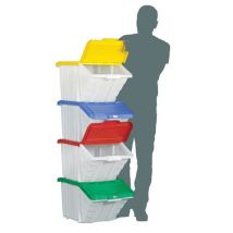 Lot de 4 Bacs de Rangement 50L Transparent avec Couvercles Rabattables Assortis - Empilables et Gerbables - Idéal pour Organisation
