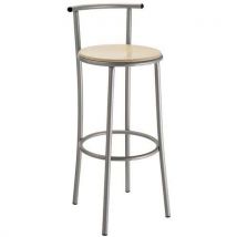 Tabouret Haut Hetre / Gris Avec Dossier