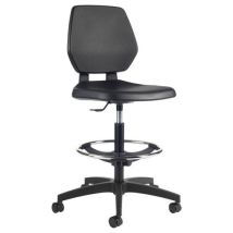 GGI - Siège haut Tyka PU Noir sur roulettes - Repose-pieds réglable - 57-81 cm hauteur assise - Mobilier d'atelier